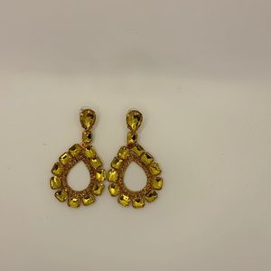 Yellow Rhinestone Statement Earrings
